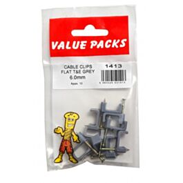 Fastpak Value Pack Cable Clip Twin & Earth Flat Grey 6.0mm 10pk